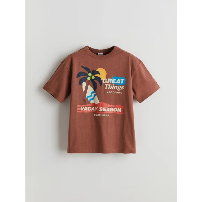 LCW Kids Kahverengi Bisiklet Yaka Erkek Çocuk Tişört ve Şort