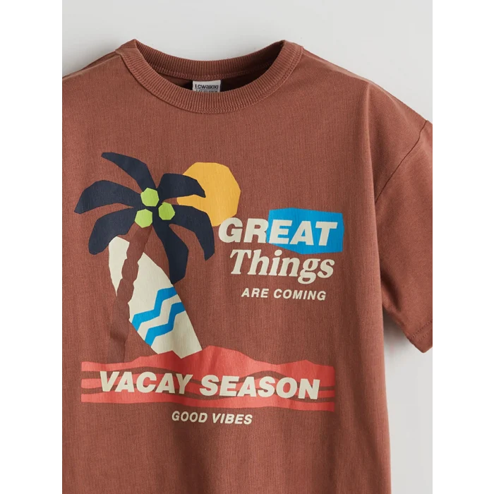 LCW Kids Kahverengi Bisiklet Yaka Erkek Çocuk Tişört ve Şort