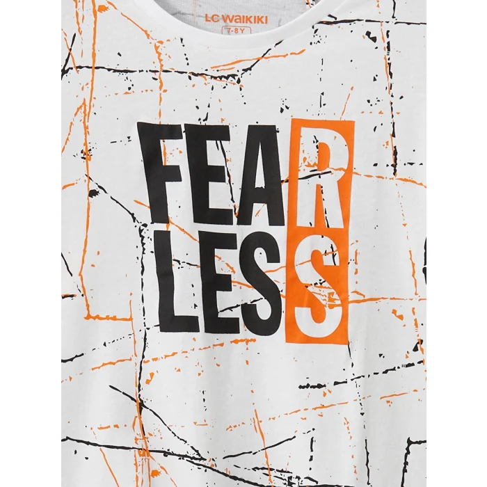 LCW Kids Beyaz Bisiklet Yaka Erkek Çocuk Şortlu Pijama Takımı