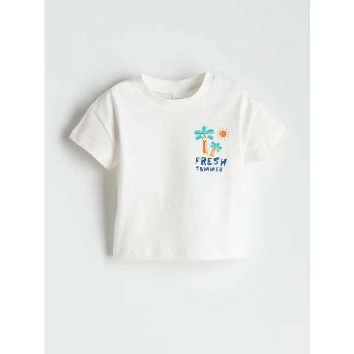 LCW baby Ekru Nakışlı Erkek Bebek Tişört ve Pantolon 2li