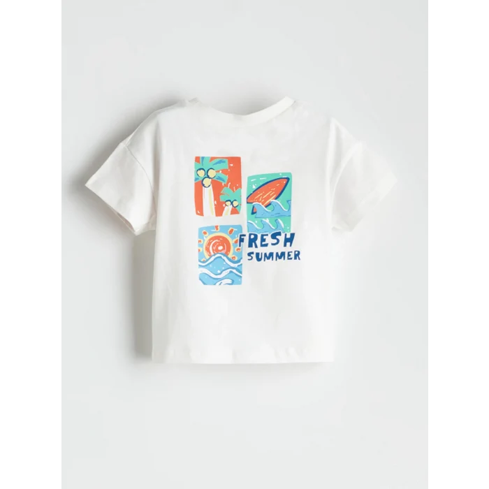 LCW baby Ekru Nakışlı Erkek Bebek Tişört ve Pantolon 2li