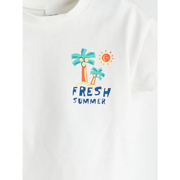 LCW baby Ekru Nakışlı Erkek Bebek Tişört ve Pantolon 2li