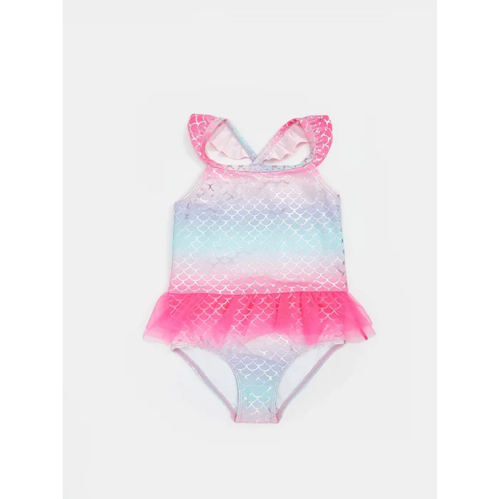 LCW baby Pembe Desenli Tüllü Kız Çocuk Mayo