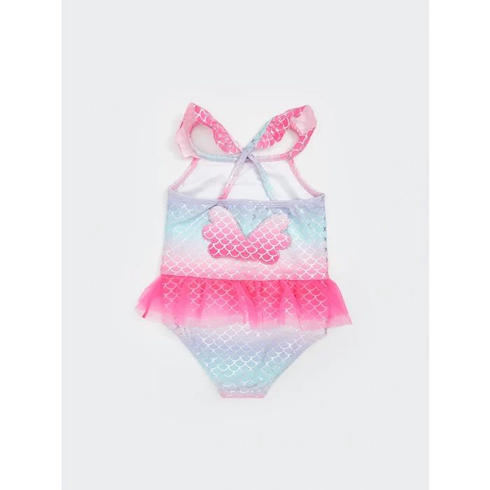 LCW baby Pembe Desenli Tüllü Kız Çocuk Mayo