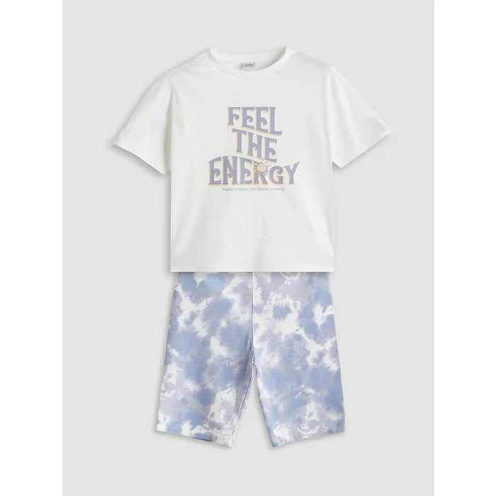 LCW Kids Ekru Bisiklet Yaka Kız Çocuk Tişört ve Tayt