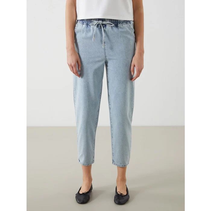 LCW Jeans Indigo Beli Lastikli Mom Fit Kadın Jean Pantolon