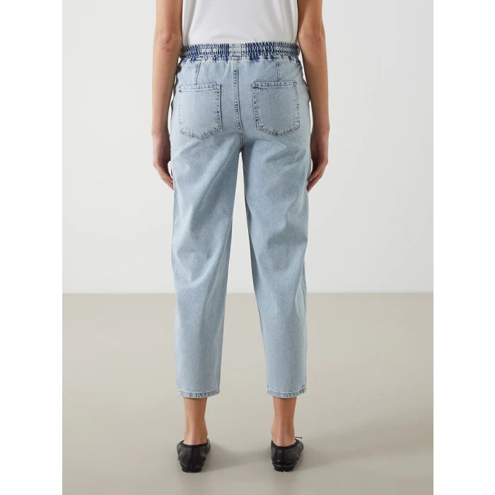 LCW Jeans Indigo Beli Lastikli Mom Fit Kadın Jean Pantolon