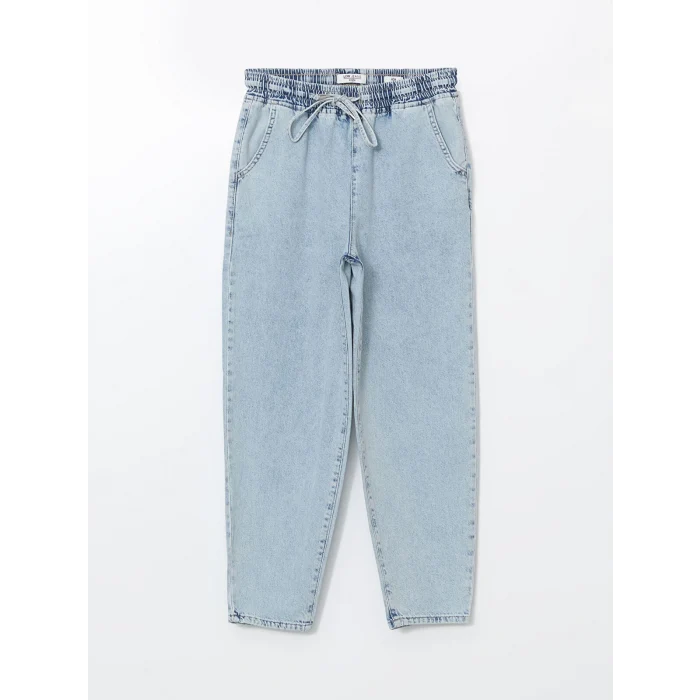 LCW Jeans Indigo Beli Lastikli Mom Fit Kadın Jean Pantolon