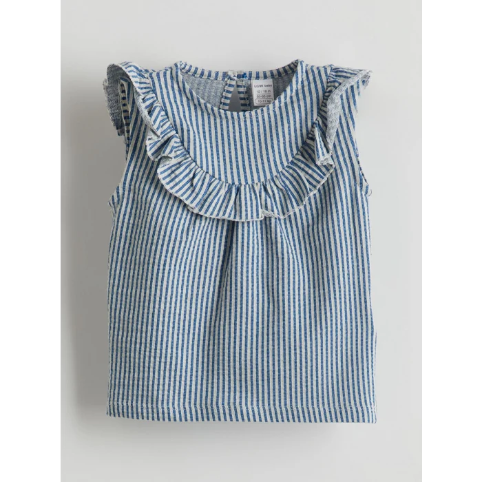 LCW baby Mavi Çizgili Kız Bebek Bluz ve Tayt 2li