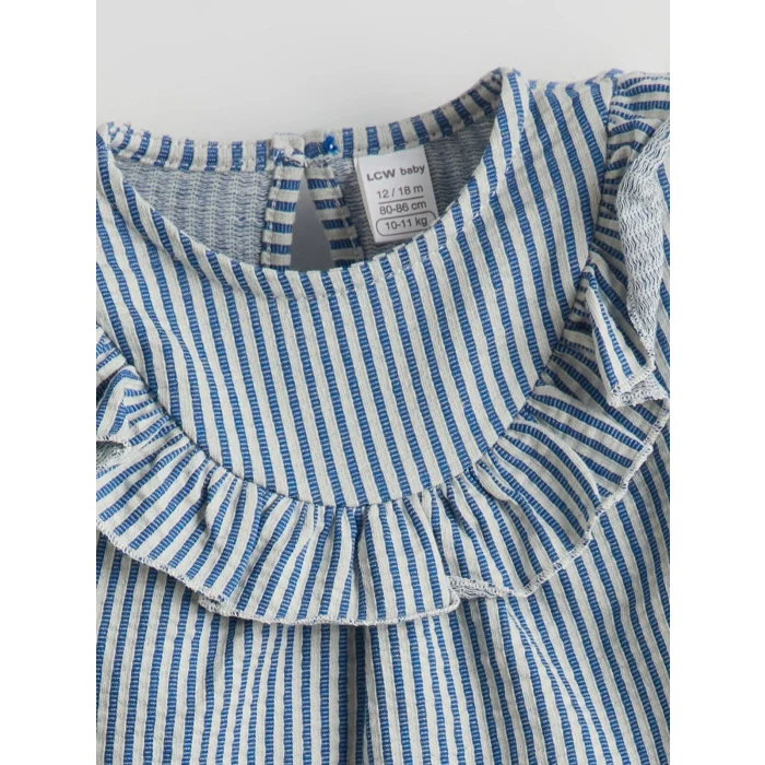 LCW baby Mavi Çizgili Kız Bebek Bluz ve Tayt 2li