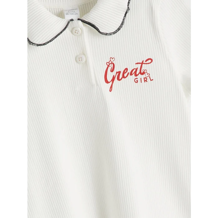 LCW Kids Ekru Polo Yaka Kız Çocuk Kaşkorse Elbise