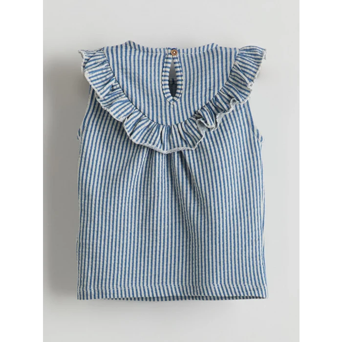 LCW baby Mavi Çizgili Kız Bebek Bluz ve Tayt 2li