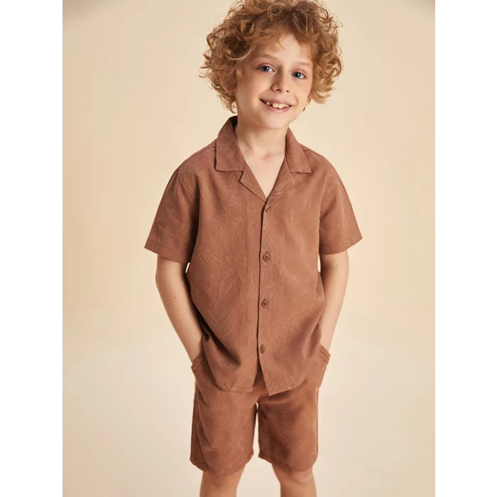 LCW Kids Kahverengi Resort Yaka Erkek Çocuk Pamuk Karışımlı Gömlek