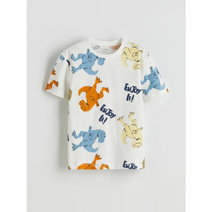 LCW Kids Ekru Dinozor Baskılı Erkek Çocuk Tişört ve Şort 2li