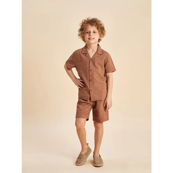 LCW Kids Kahverengi Resort Yaka Erkek Çocuk Pamuk Karışımlı Gömlek