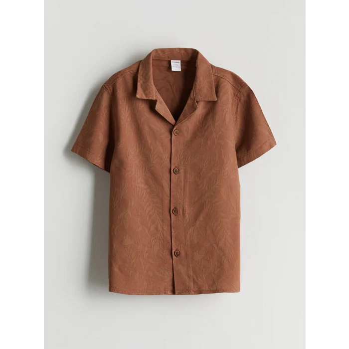 LCW Kids Kahverengi Resort Yaka Erkek Çocuk Pamuk Karışımlı Gömlek