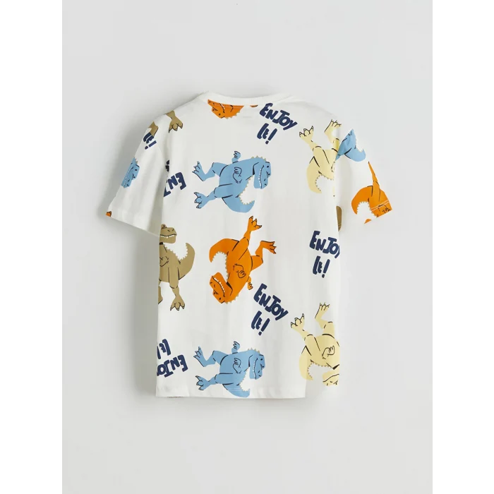 LCW Kids Ekru Dinozor Baskılı Erkek Çocuk Tişört ve Şort 2li