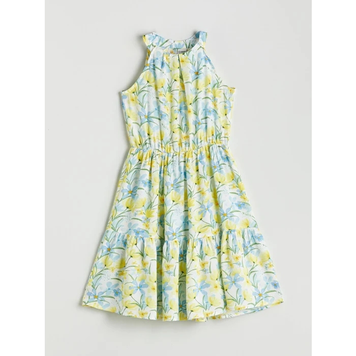 LCW Kids Beyaz Halter Yaka Çiçekli Kız Çocuk Elbise