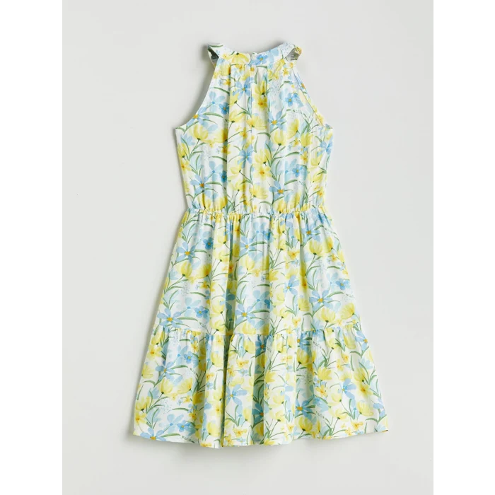 LCW Kids Beyaz Halter Yaka Çiçekli Kız Çocuk Elbise