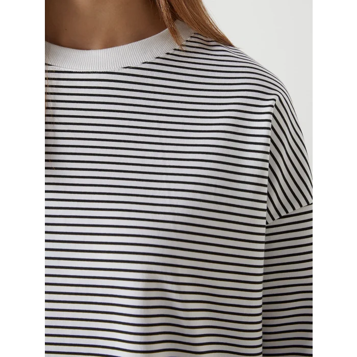 LCW Modest Siyah Çizgili Oversize Kadın Sweatshirt Tunik