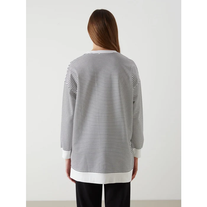 LCW Modest Siyah Çizgili Oversize Kadın Sweatshirt Tunik