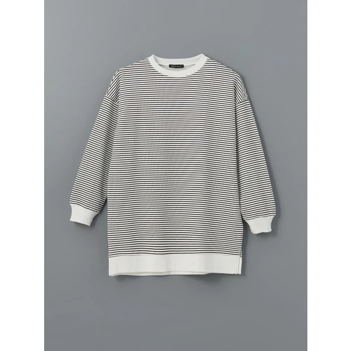 LCW Modest Siyah Çizgili Oversize Kadın Sweatshirt Tunik