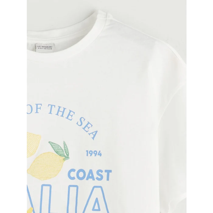 LCW Kids Ekru Bisiklet Yaka İtalya Baskılı Kız Çocuk Tişört ve Şort