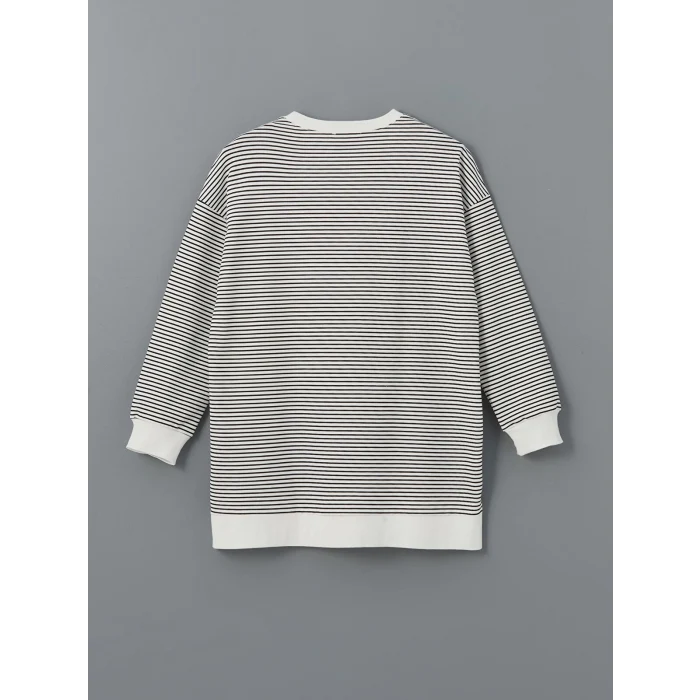 LCW Modest Siyah Çizgili Oversize Kadın Sweatshirt Tunik