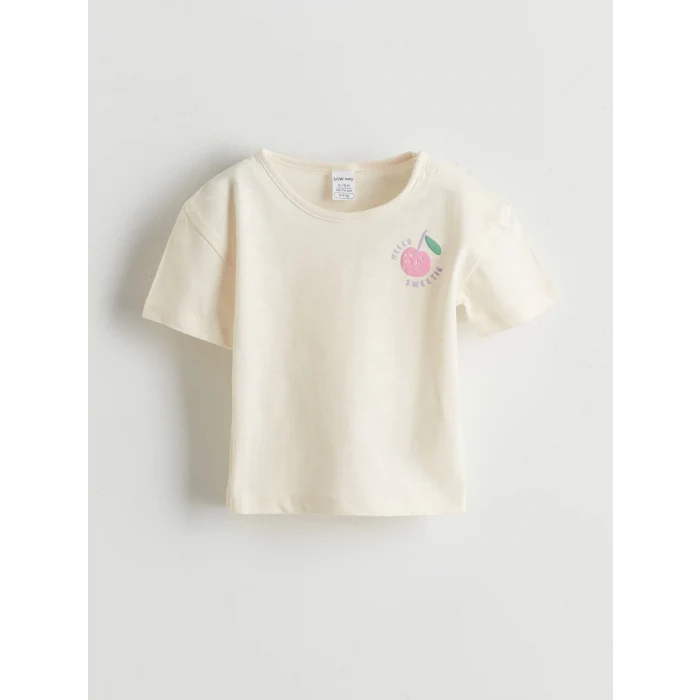 LCW baby Bej Baskılı Kız Bebek Tişört ve Çizgili Şort 2li