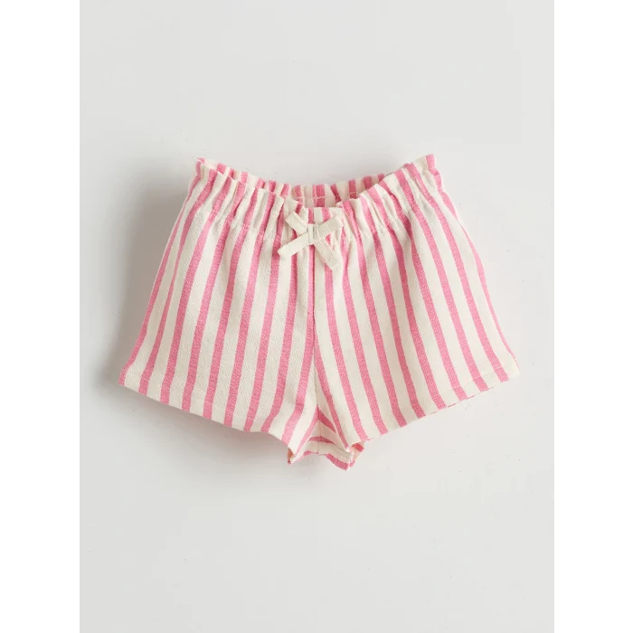 LCW baby Bej Baskılı Kız Bebek Tişört ve Çizgili Şort 2li