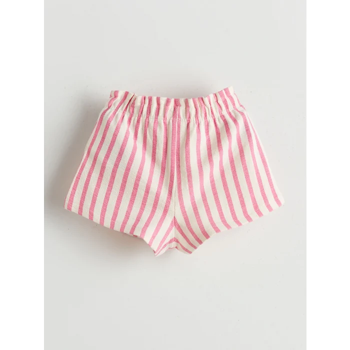 LCW baby Bej Baskılı Kız Bebek Tişört ve Çizgili Şort 2li