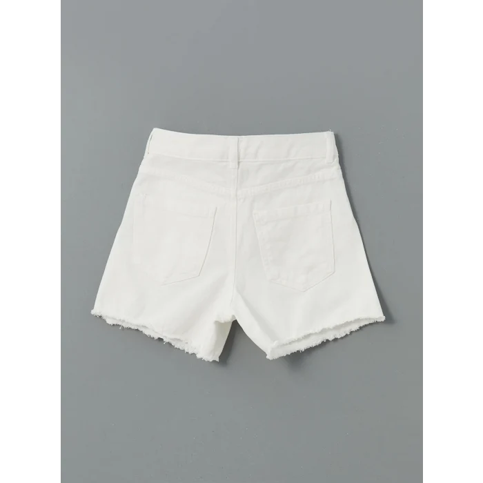 LCW Kids Beyaz Beli Ayarlanabilir Lastikli Kız Çocuk Jean Şort