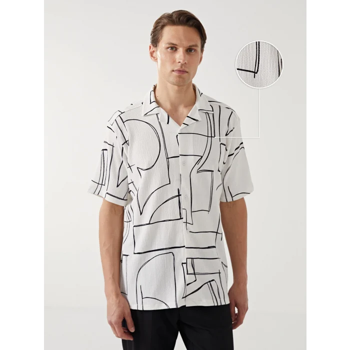 LCW Vision Beyaz Regular Fit Kısa Kollu Desenli Erkek Gömlek