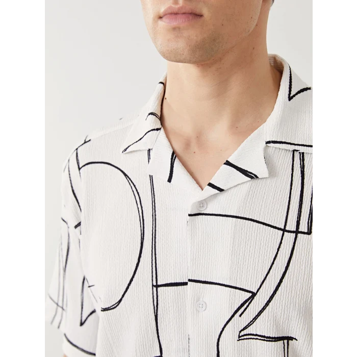 LCW Vision Beyaz Regular Fit Kısa Kollu Desenli Erkek Gömlek