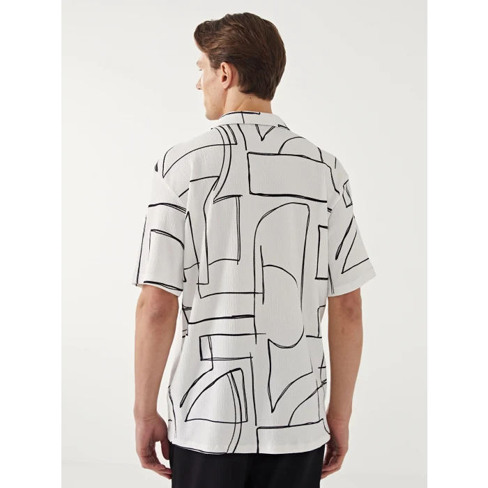 LCW Vision Beyaz Regular Fit Kısa Kollu Desenli Erkek Gömlek