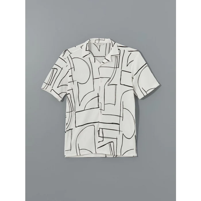 LCW Vision Beyaz Regular Fit Kısa Kollu Desenli Erkek Gömlek