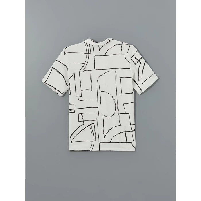 LCW Vision Beyaz Regular Fit Kısa Kollu Desenli Erkek Gömlek