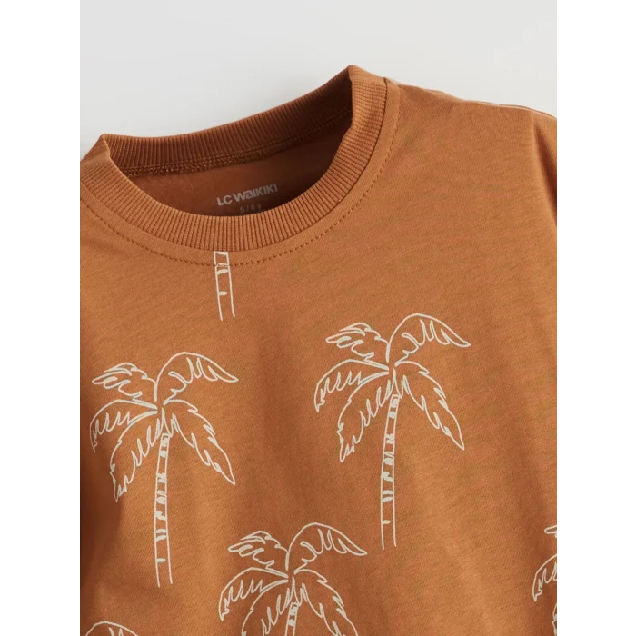 LCW Kids Kahverengi Baskılı Pamuklu Erkek Çocuk Tişört ve Şort 2li