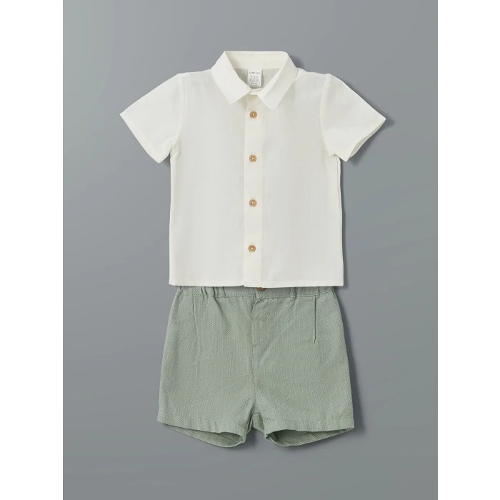 LCW baby Ekru Basic Erkek Bebek Gömlek ve Şort 2li