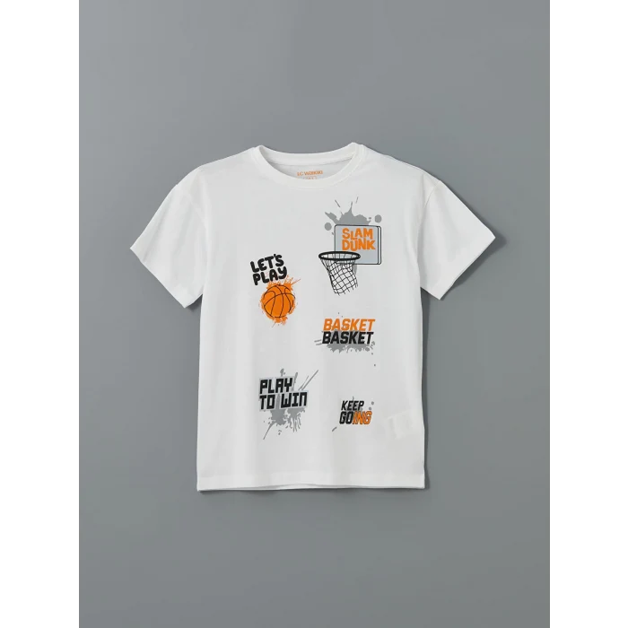 LCW Kids Beyaz Bisiklet Yaka Erkek Çocuk Şortlu Pijama Takımı