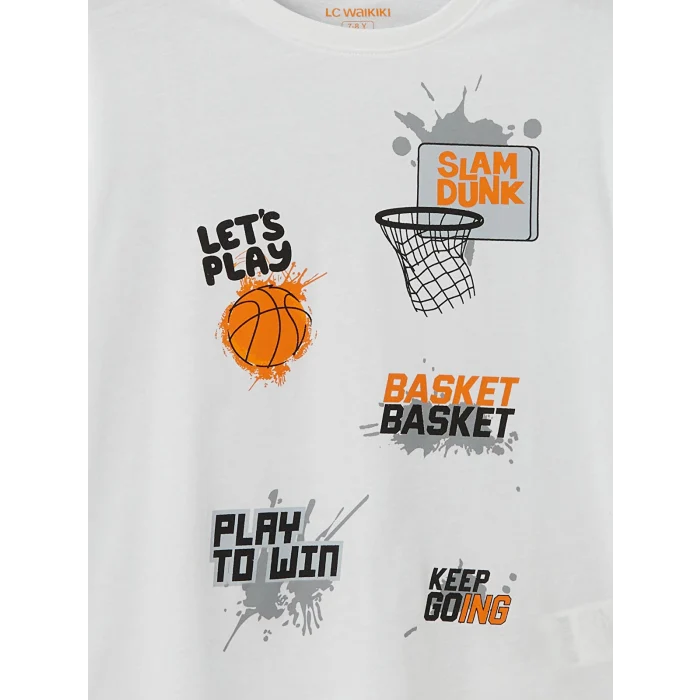 LCW Kids Beyaz Bisiklet Yaka Erkek Çocuk Şortlu Pijama Takımı