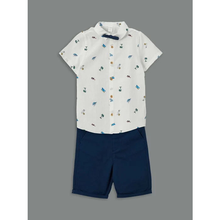 LCW Kids Ekru Papyonlu Erkek Çocuk Gömlek ve Şort 2li