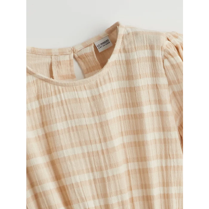 LCW Kids Ekru Bisiklet Yaka Kız Çocuk Elbise