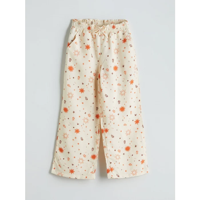 LCW Kids Ekru Beli Lastikli Kız Çocuk Pantolon