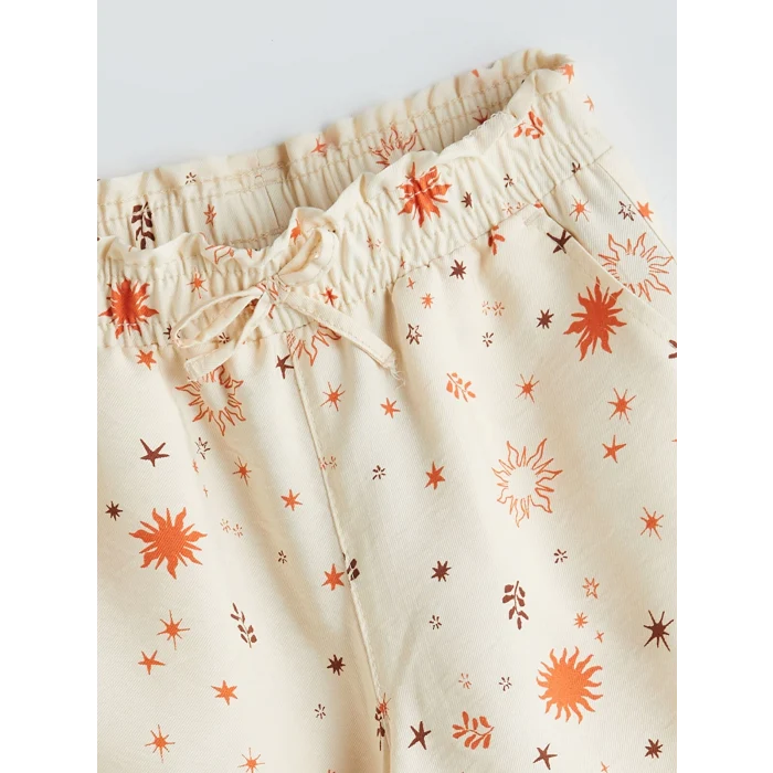 LCW Kids Ekru Beli Lastikli Kız Çocuk Pantolon