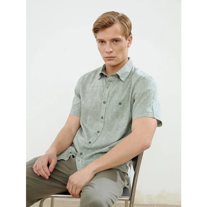 LCWAIKIKI Classic Yeşil Regular Fit Keten Karışımlı Erkek Gömlek