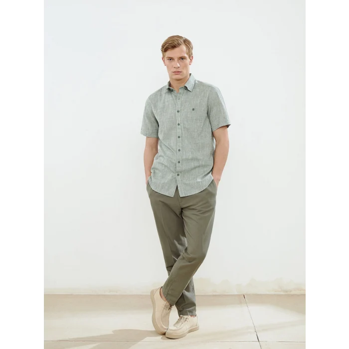 LCWAIKIKI Classic Yeşil Regular Fit Keten Karışımlı Erkek Gömlek