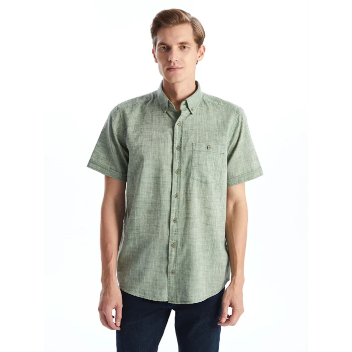 LCWAIKIKI Classic Yeşil Regular Fit Keten Karışımlı Erkek Gömlek