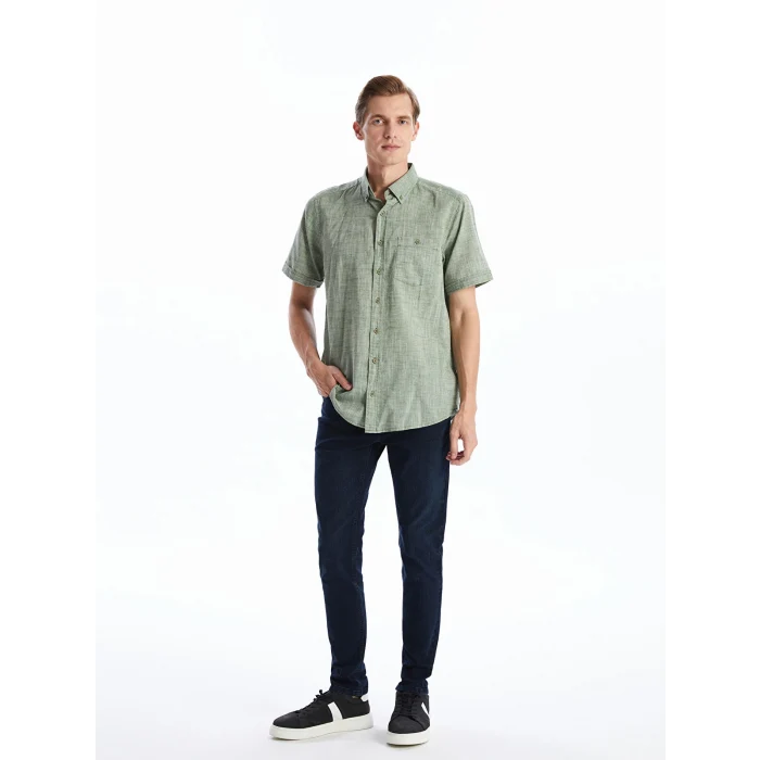 LCWAIKIKI Classic Yeşil Regular Fit Keten Karışımlı Erkek Gömlek