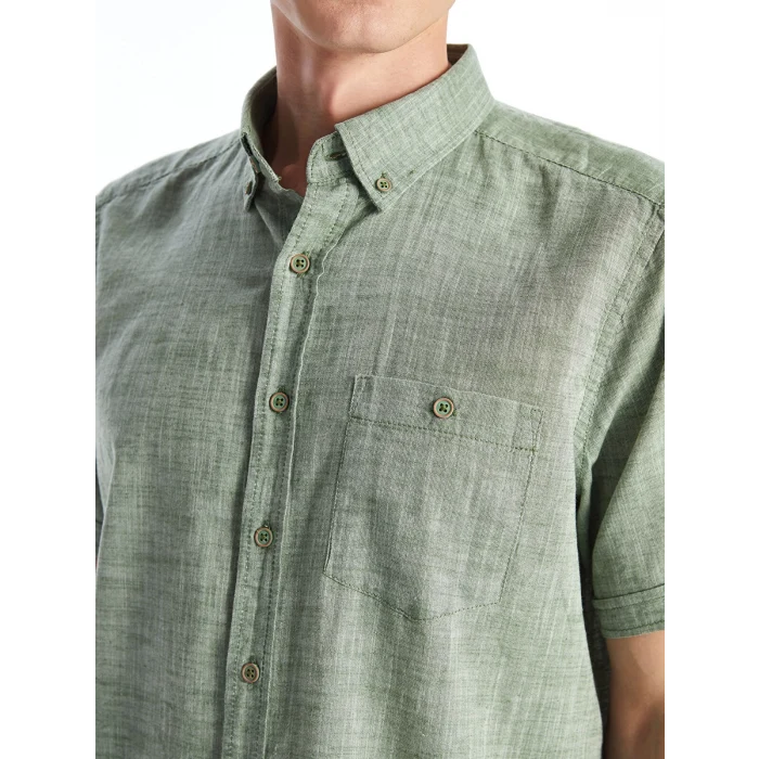 LCWAIKIKI Classic Yeşil Regular Fit Keten Karışımlı Erkek Gömlek